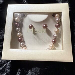 3 tone Misaki Pearl Necklace and Earring Set - pinks and mauve